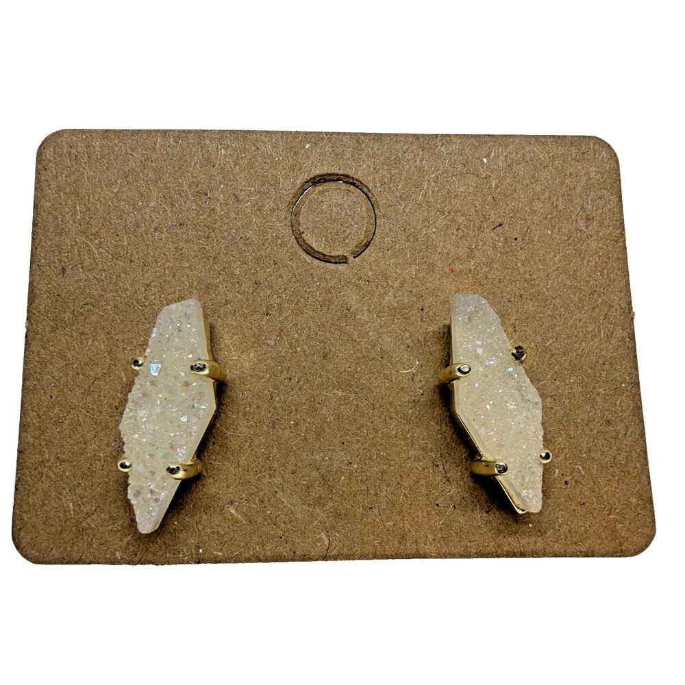 Kendra Scott Brook Stud Gold Earrings Iridescent Drusy Geometric Post